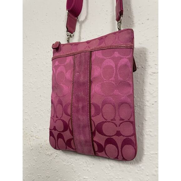 Vintage Y2K 90s Coach Signature Small Leather Crossbody Shoulder Bag Canvas Pink - Picture 3 of 14